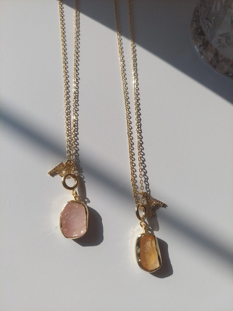Druzy Initial Pendant Necklace - Inaya Accessories
