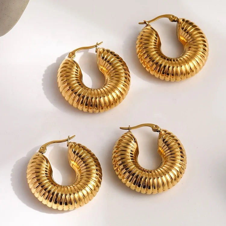 18kt gold plated chunky croissant hoop earrings, gigi inaya accessories