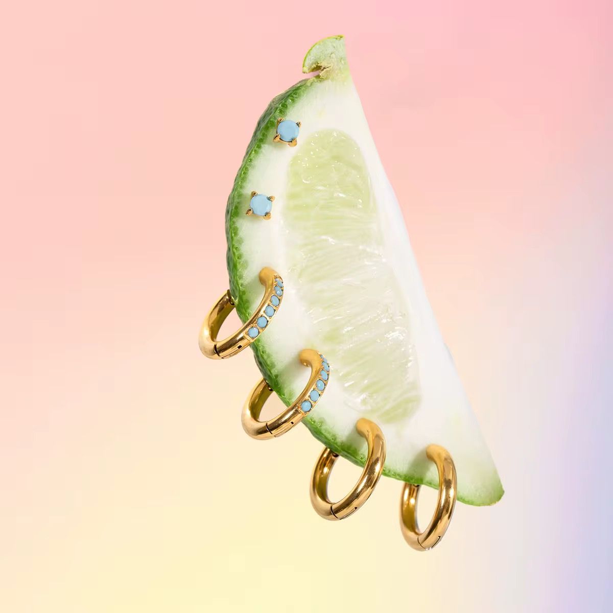 18kt gold plated 3pc turquoise hoop & stud earring set, volt