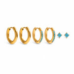 Load image into Gallery viewer, 18KT Gold Plated 3pc Turquoise Hoop & Stud Earring Set, Volt