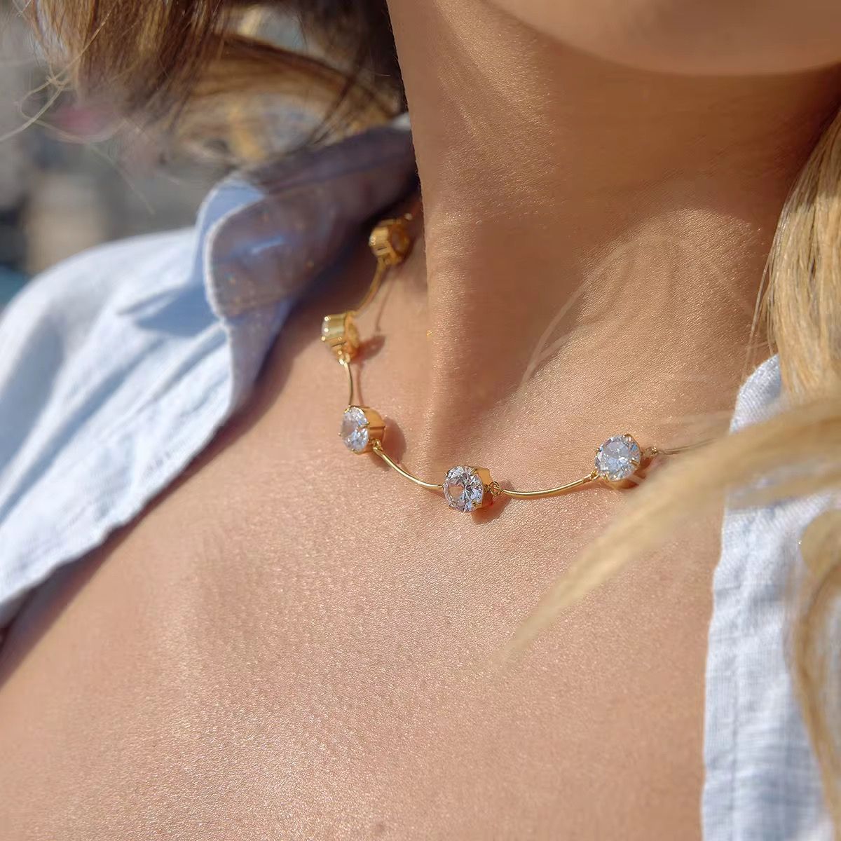 18k gold plated dainty crystal choker necklace, valerie