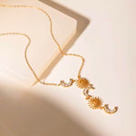 Load image into Gallery viewer, 18K Gold plated Cosmic Sun Moon Spell Drop Necklace, Qiana