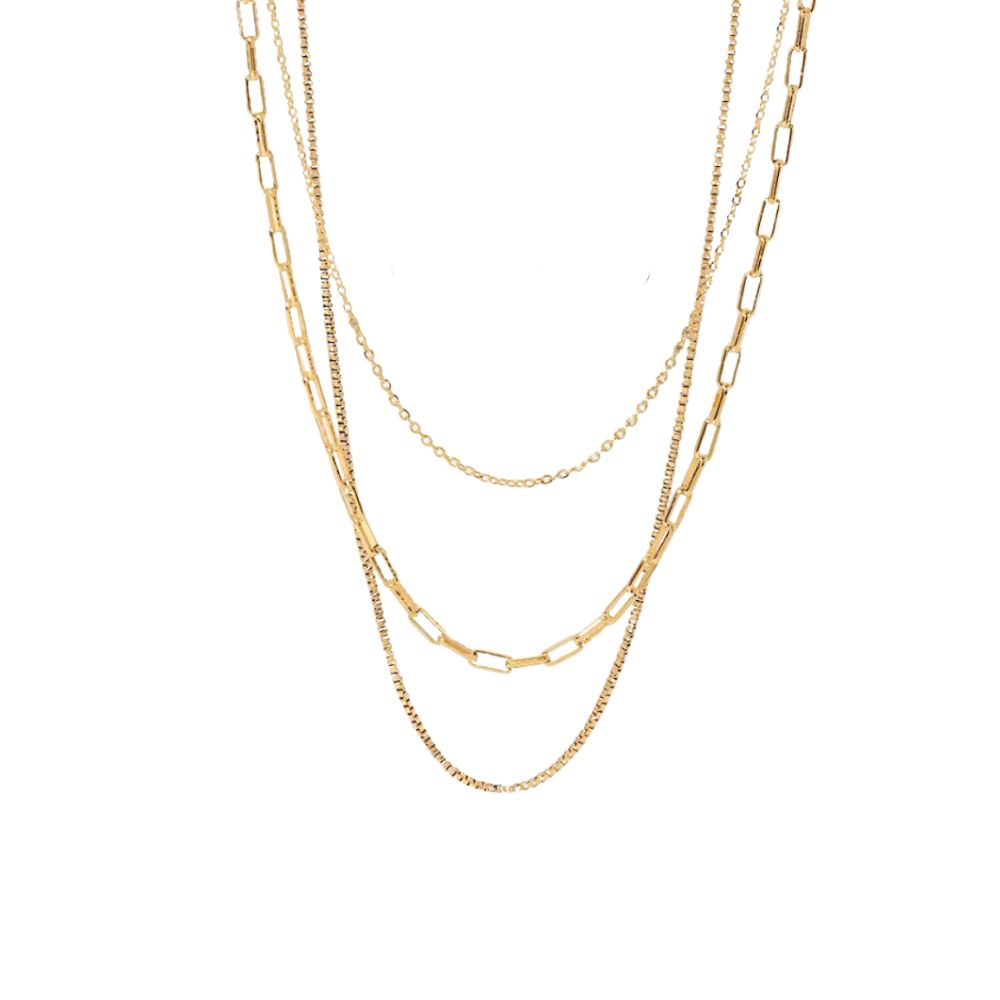18kt Gold Plated Triple Layered Snake Paperclip Necklace, Hailey - Inaya Accessories