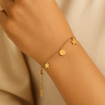 Load image into Gallery viewer, 18kt Gold Plated Sun Star and Moon Dainty Charm Bracelet, August