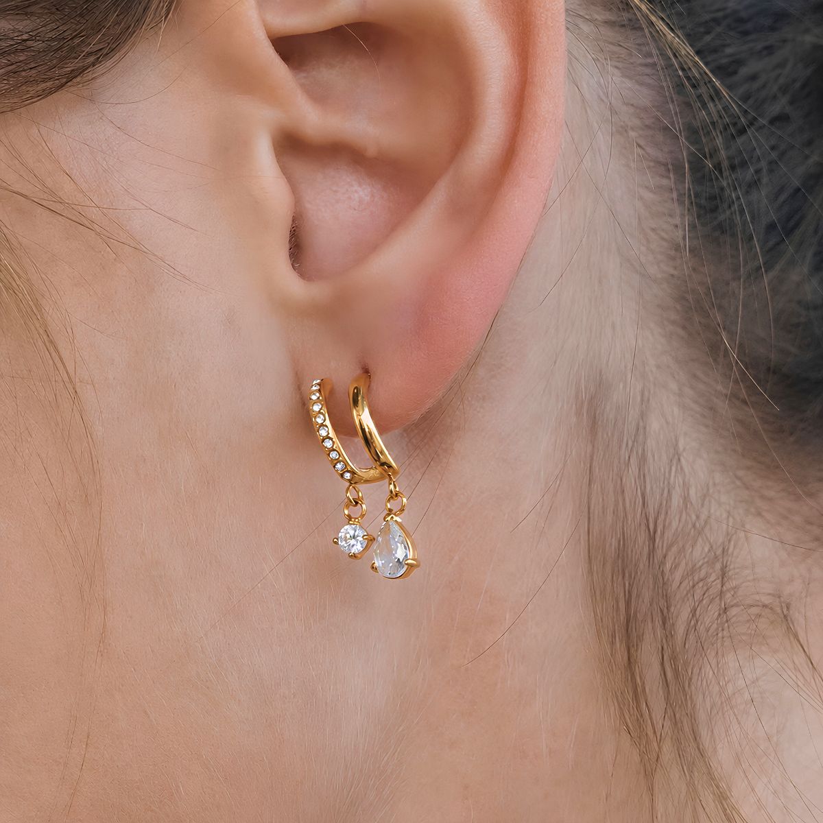 18k gold plated layered floral drop sparkly earrings, falak