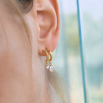 Load image into Gallery viewer, 18K Gold Plated Layered Floral Drop Sparkly Earrings, Falak