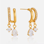 Load image into Gallery viewer, 18K Gold Plated Layered Floral Drop Sparkly Earrings, Falak