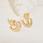 Load image into Gallery viewer, 18K Gold plated Crescent Moon Starfall Earring, Abir