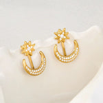 Load image into Gallery viewer, 18K Gold plated Crescent Moon Starfall Earring, Abir