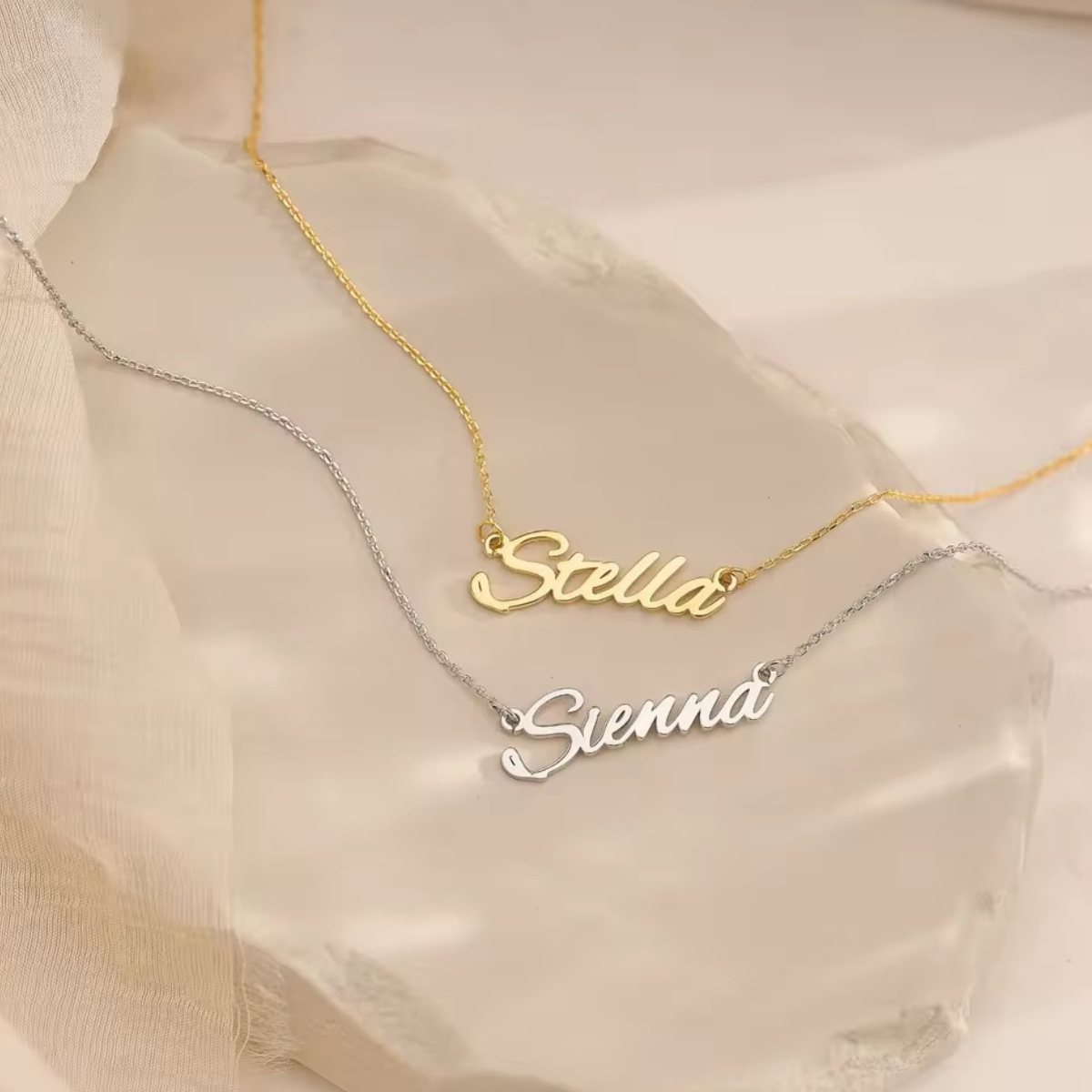 22kt gold plated cursive brass name necklace