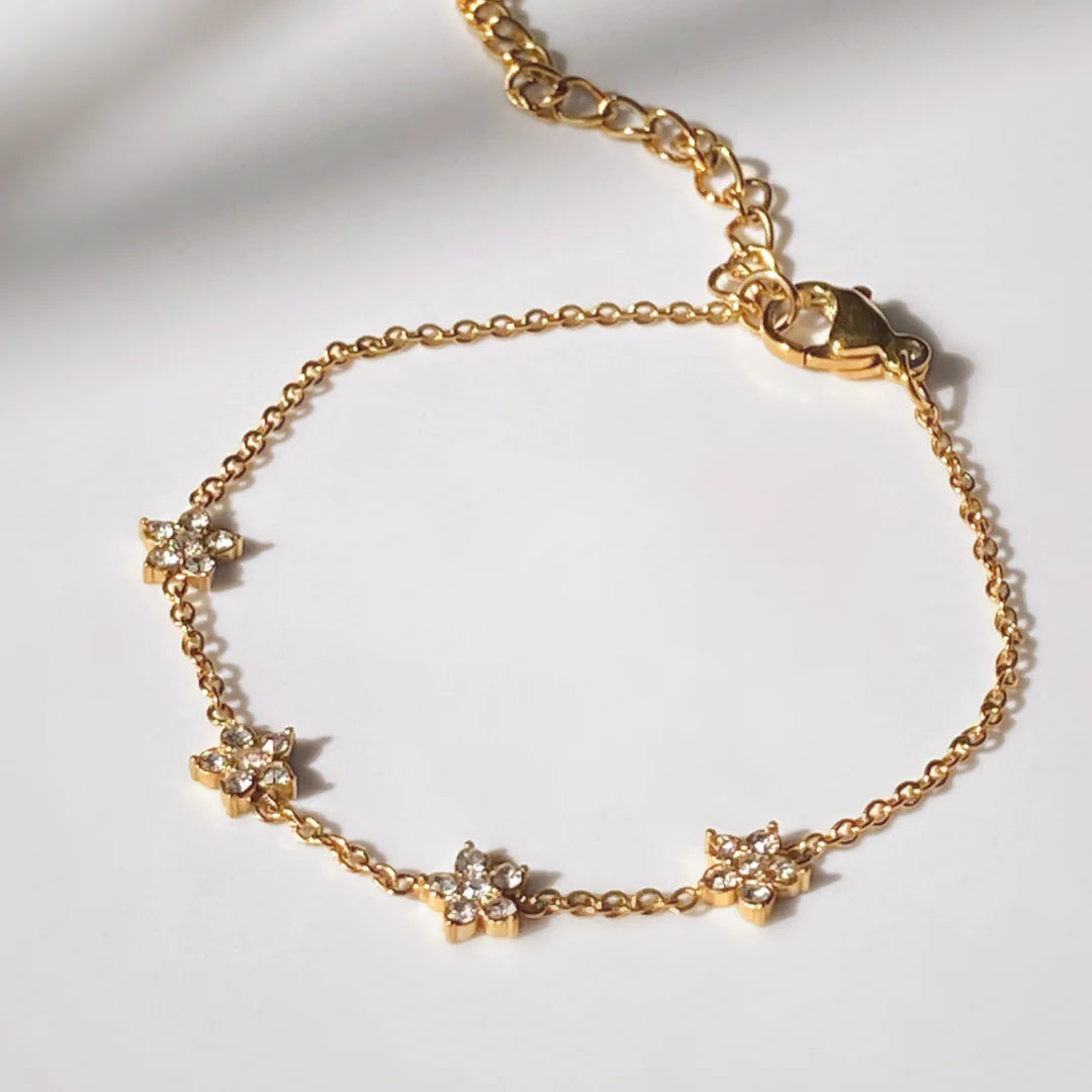 18kt Gold Plated Cubic Zirconia Flower Charm Bracelet, Bella