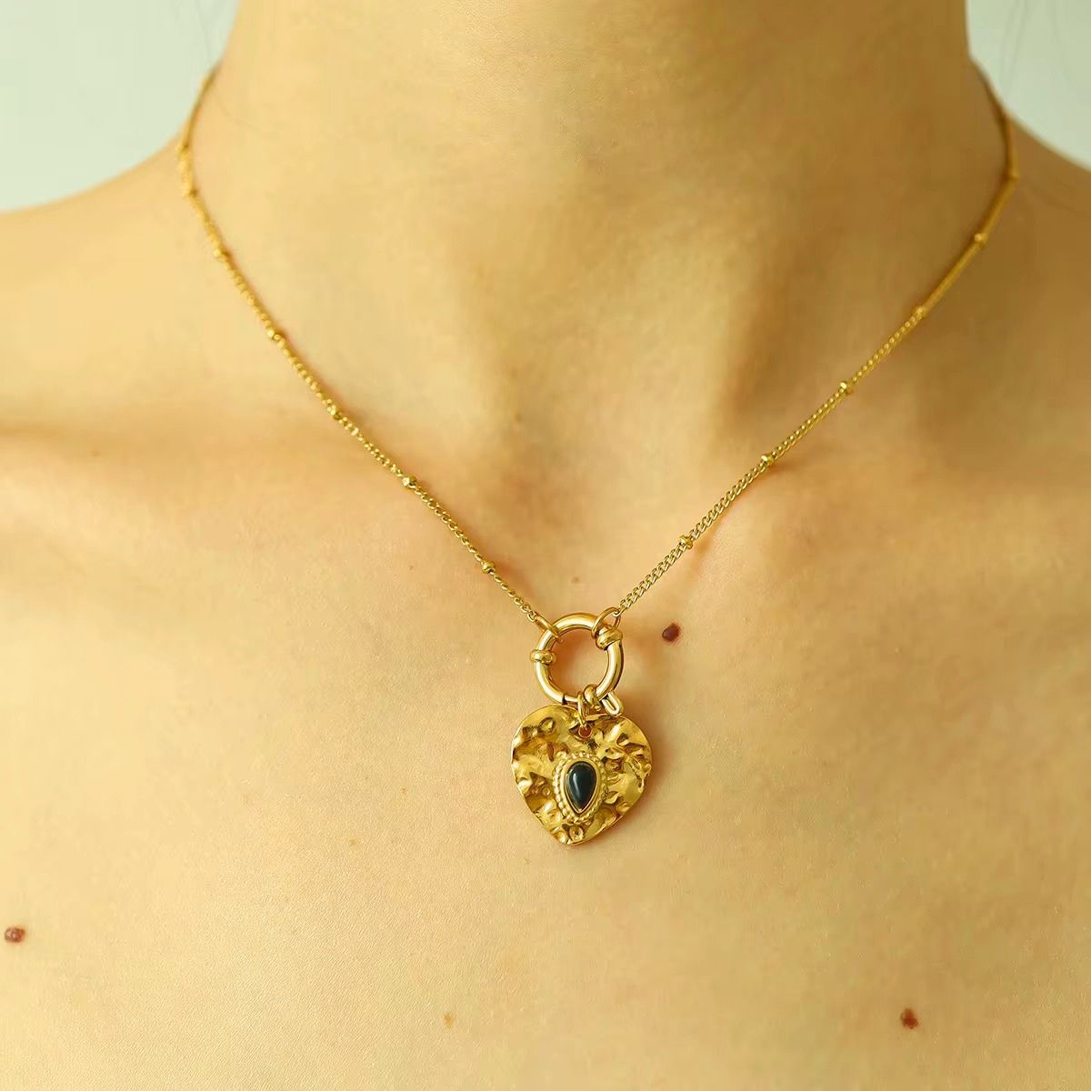 18k gold plated hammered heart necklace, rumi