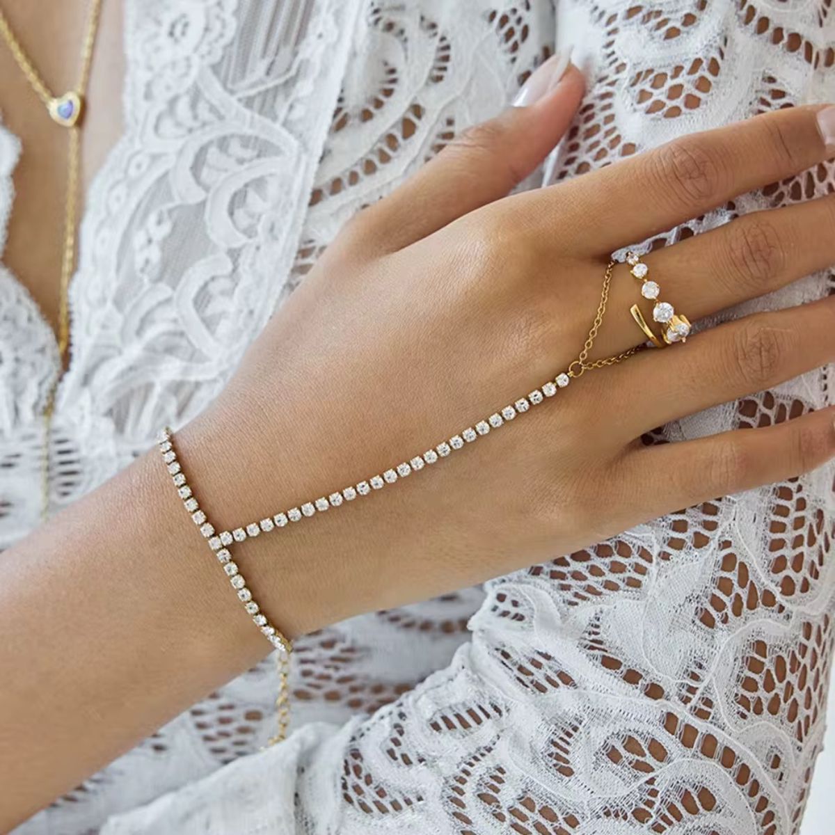 18k gold plated tennis finger bracelet, esha
