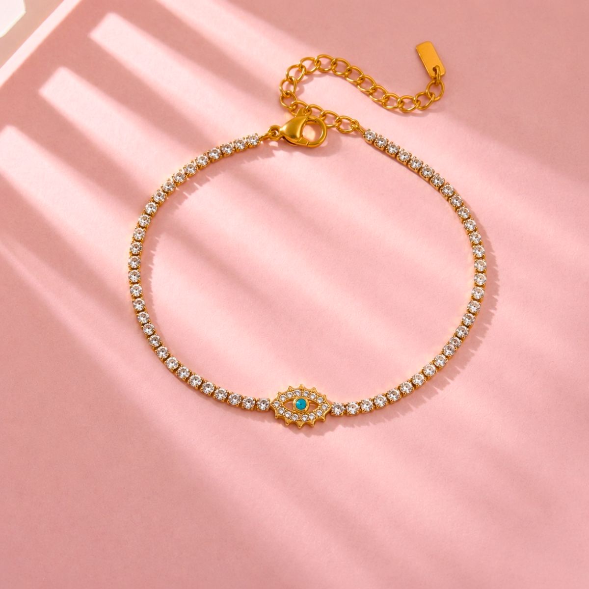 18k gold plated evil eye tennis bracelet, finn
