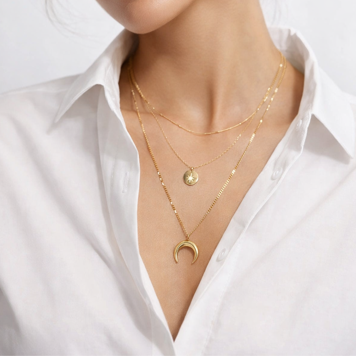 18kt gold plated sleek layered necklace, serena