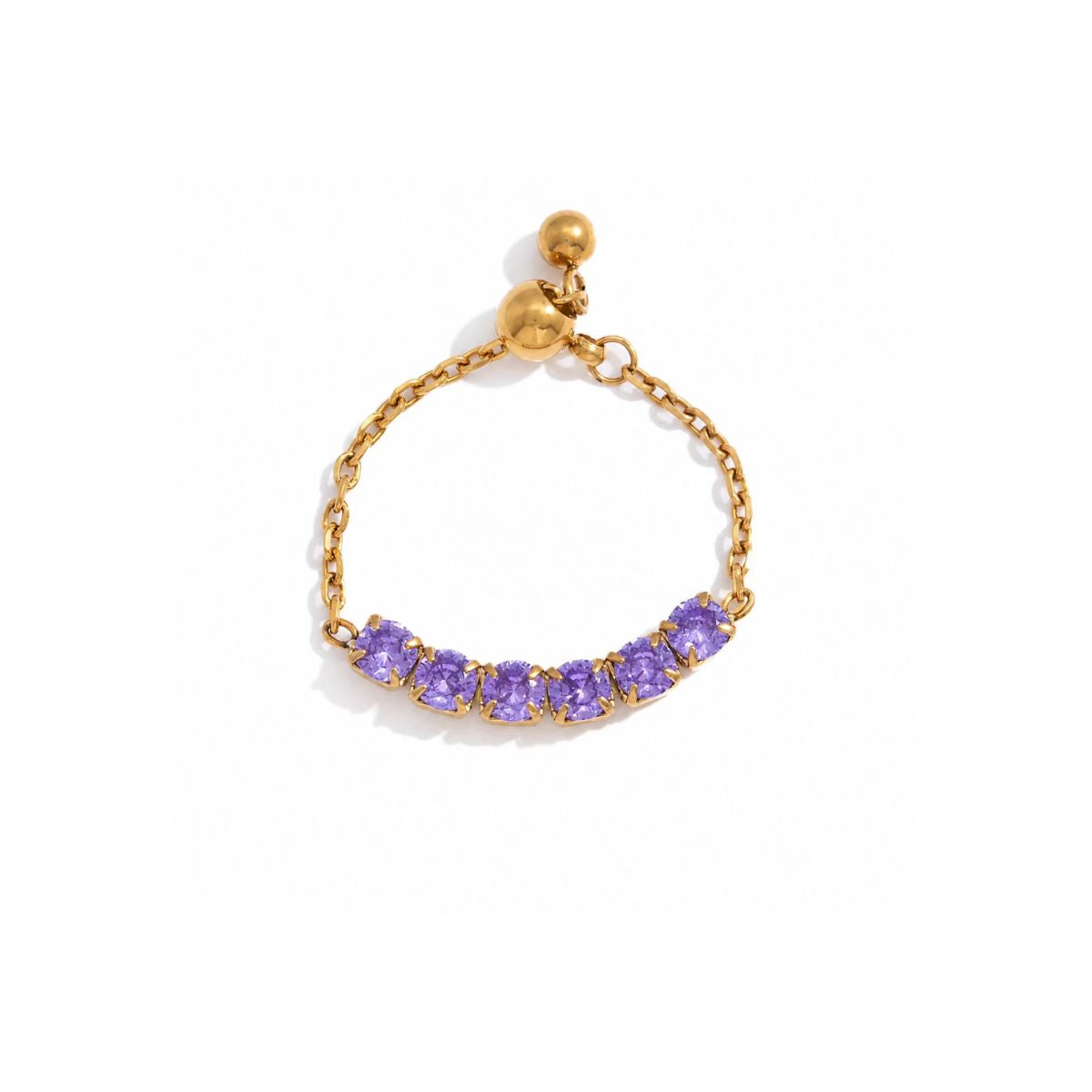 18k gold plated purple gemstone chain ring, trisha