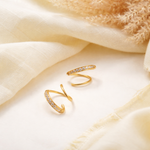 Load image into Gallery viewer, 18kt Gold Plated Winding Illusion Diamond Studded Double Hoop Earrings, Chloe