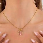 Load image into Gallery viewer, 18K Gold Plated Pink Charm Layered Necklace, Kyra