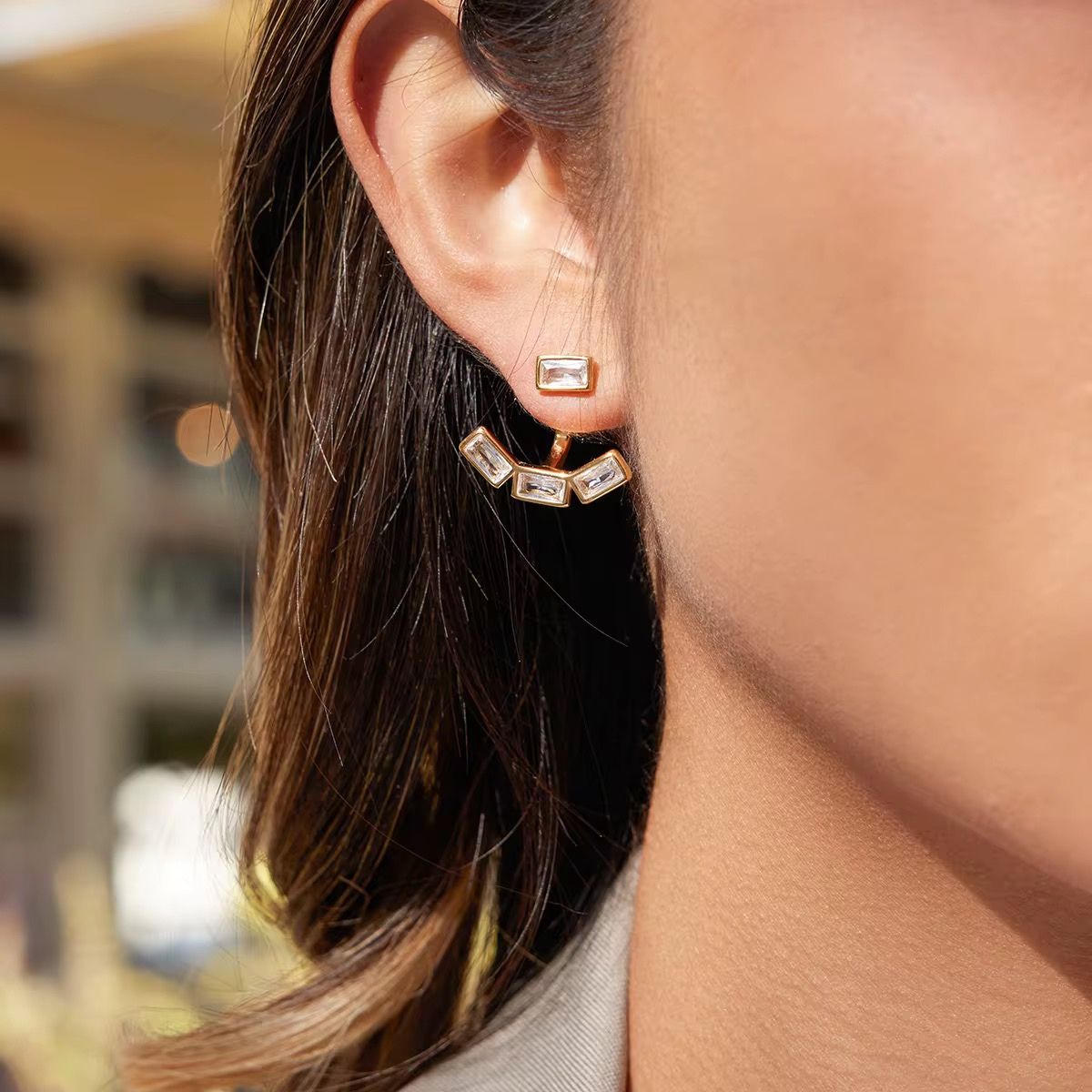 18k gold plated baguette crystal earring, jessi