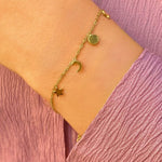 Load image into Gallery viewer, 18kt Gold Plated Sun Star and Moon Dainty Charm Bracelet, August
