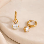 Load image into Gallery viewer, 18K Gold Plated Hexagon Crystal Hoop Earrings, Solar