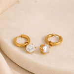 Load image into Gallery viewer, 18K Gold Plated Hexagon Crystal Hoop Earrings, Solar