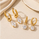 Load image into Gallery viewer, 18K Gold Plated Hexagon Crystal Hoop Earrings, Solar