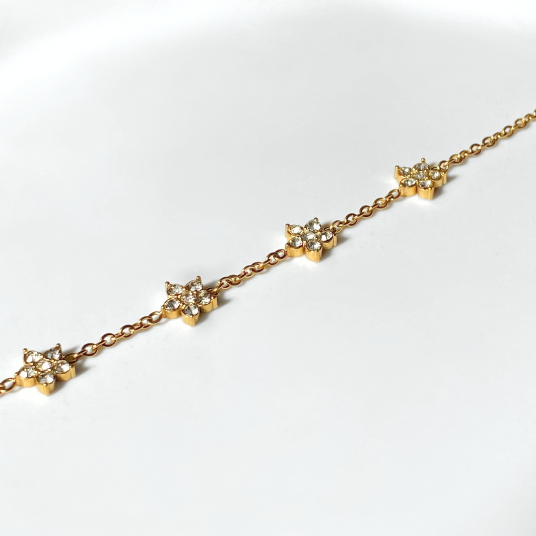 18kt Gold Plated Cubic Zirconia Flower Charm Bracelet, Bella