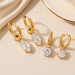 Load image into Gallery viewer, 18K Gold Plated Marquise Crystal Hoop Earrings, Anya
