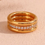 Load image into Gallery viewer, 18Kt Gold Plated Set Of 3 Stackable Rings, Plain and Zircon Studded, Caroline - Inaya Accessories