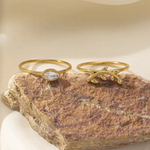 Load image into Gallery viewer, 18KT Gold Plated Marquise Leaf Triple Band Ring – Willow