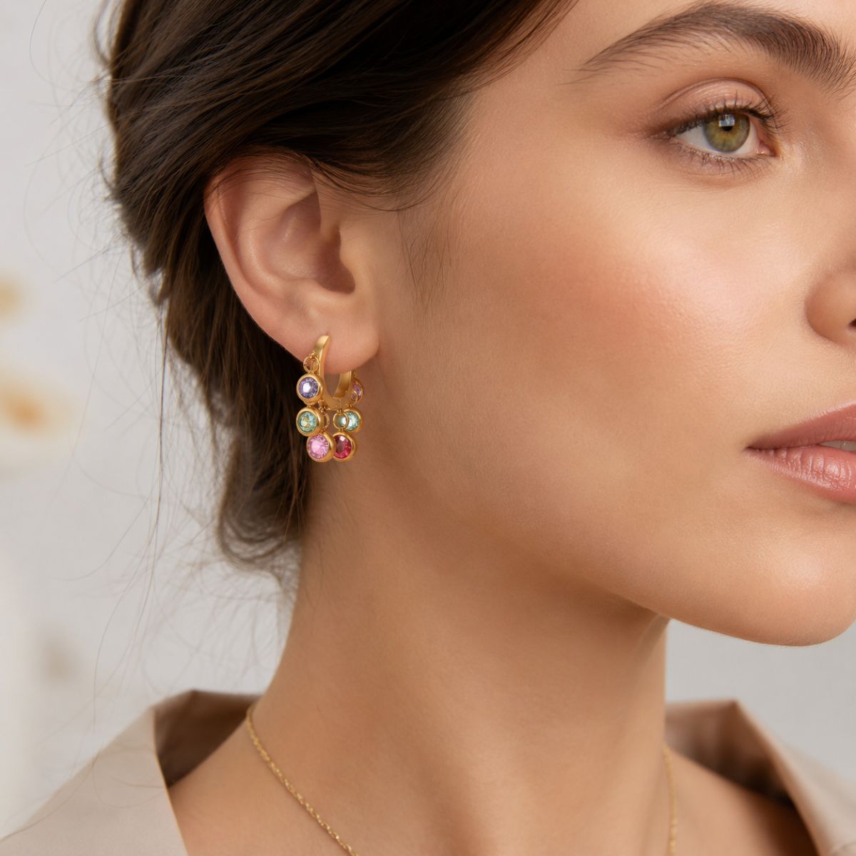 18k gold plated multi color gemstone hoop earring, lara