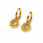Load image into Gallery viewer, 18K Gold Plated Textured Oval Drop Hoop Earring, Jia