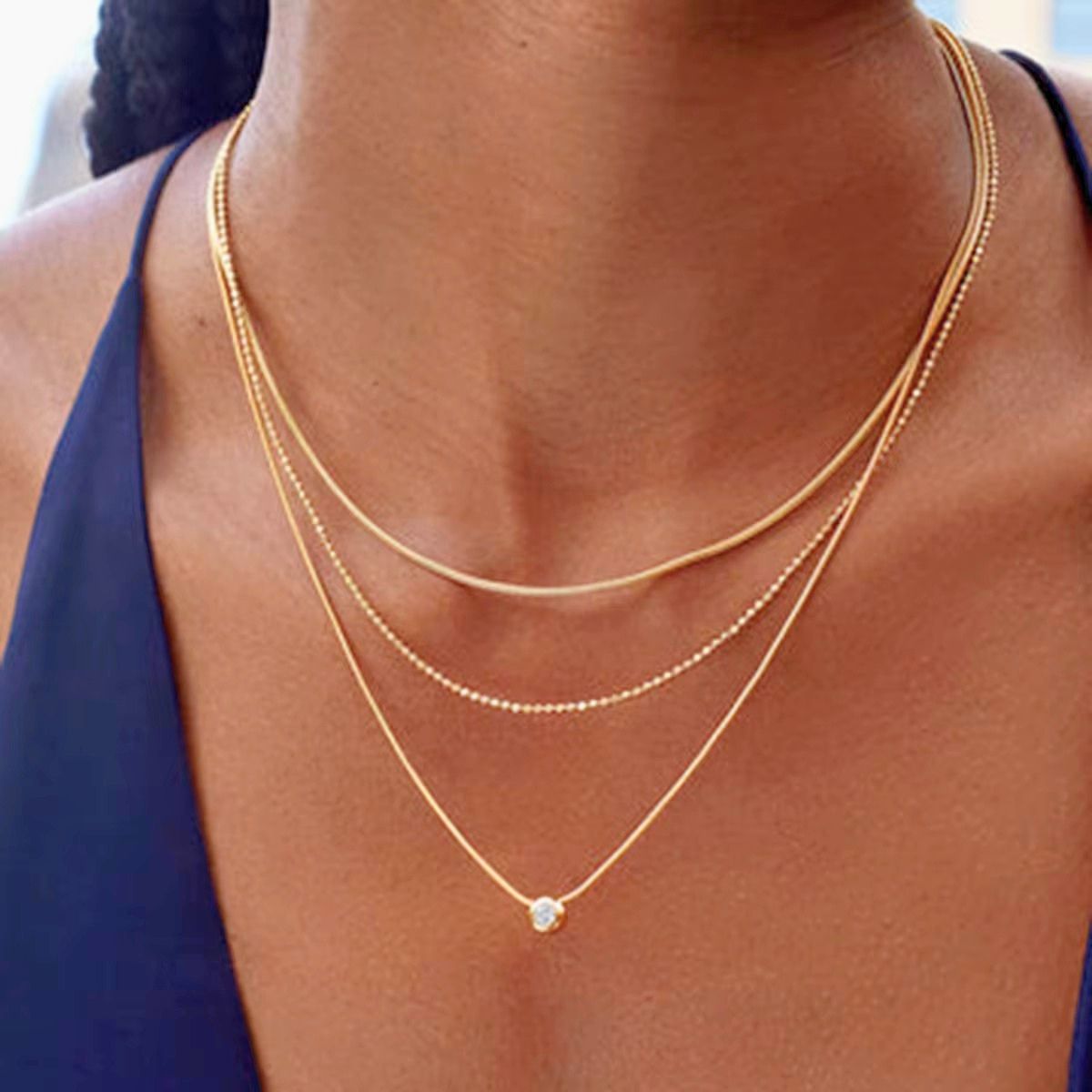 18k gold plated dainty layered necklace, dua