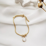 Load image into Gallery viewer, 18kt Gold Plated Snake Twist Chain White Shell Adjustable Bracelet, Alma - Inaya Accessories