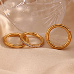 Load image into Gallery viewer, 18Kt Gold Plated Set Of 3 Stackable Rings, Plain and Zircon Studded, Caroline - Inaya Accessories
