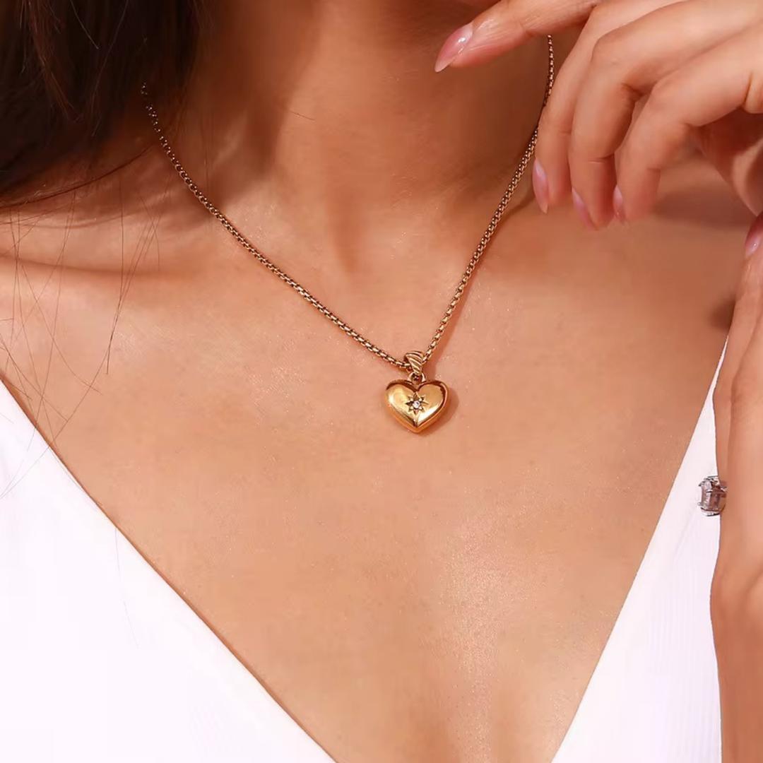 18kt Gold Plated Zircon Heart Lock Pendant Necklace With Rope Chain, Aditi