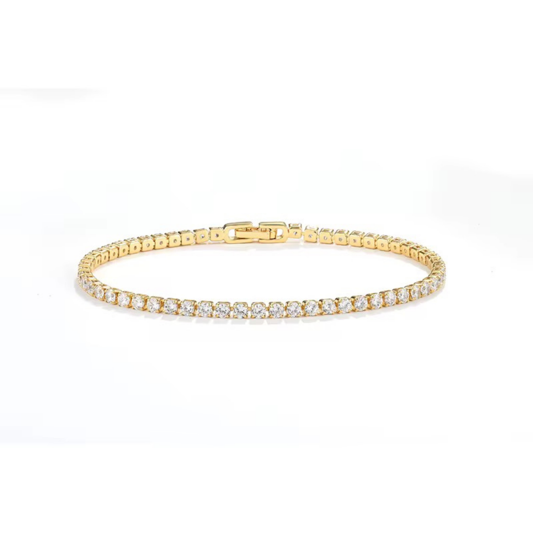 14 KT Gold Plated Rhinestone Tennis Bracelet, Aurora