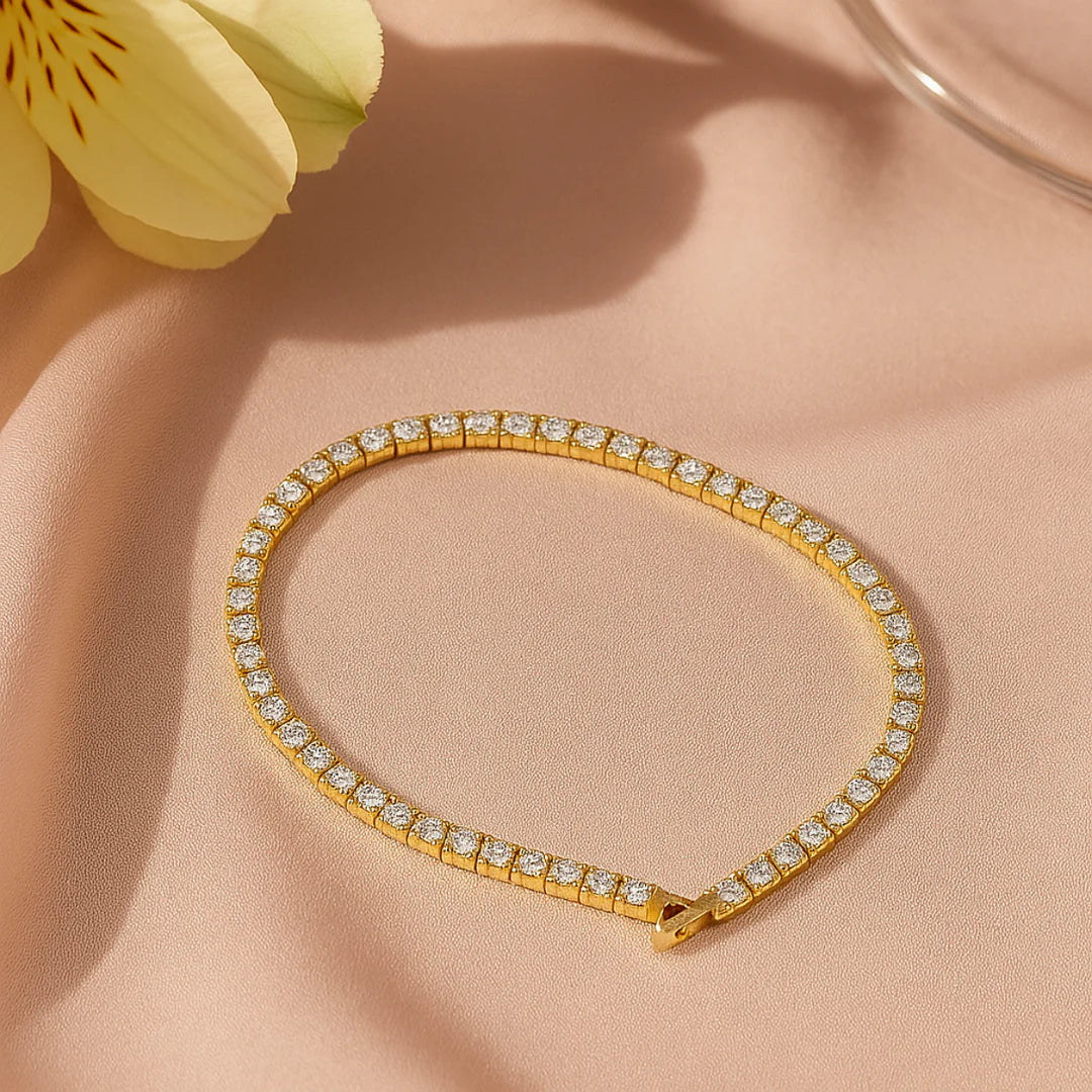 14 KT Gold Plated Rhinestone Tennis Bracelet, Aurora