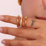Load image into Gallery viewer, 18Kt Gold Plated Set Of 3 Stackable Rings, Plain and Zircon Studded, Caroline - Inaya Accessories