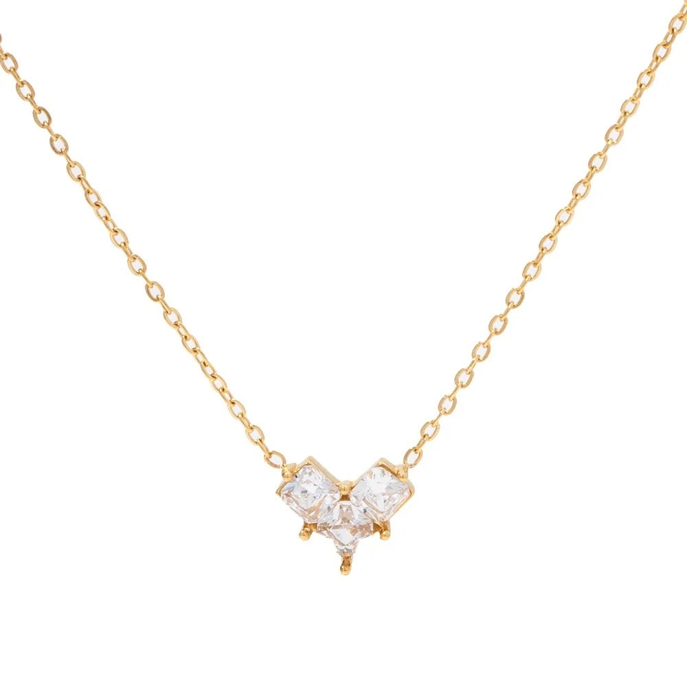18kt Gold Plated Minimalistic Geometric Cubic Zirconia Flower Necklace, Dalia