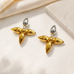 Load image into Gallery viewer, 18KT Gold Plated Two Tone Metallic Petal Drop Earrings, Orla