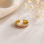 Load image into Gallery viewer, 18KT Gold Plated Ruby & Crystal Triple-Row Eternity Band, Calista