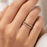 Load image into Gallery viewer, 18KT Gold Plated Ruby & Crystal Triple-Row Eternity Band, Calista