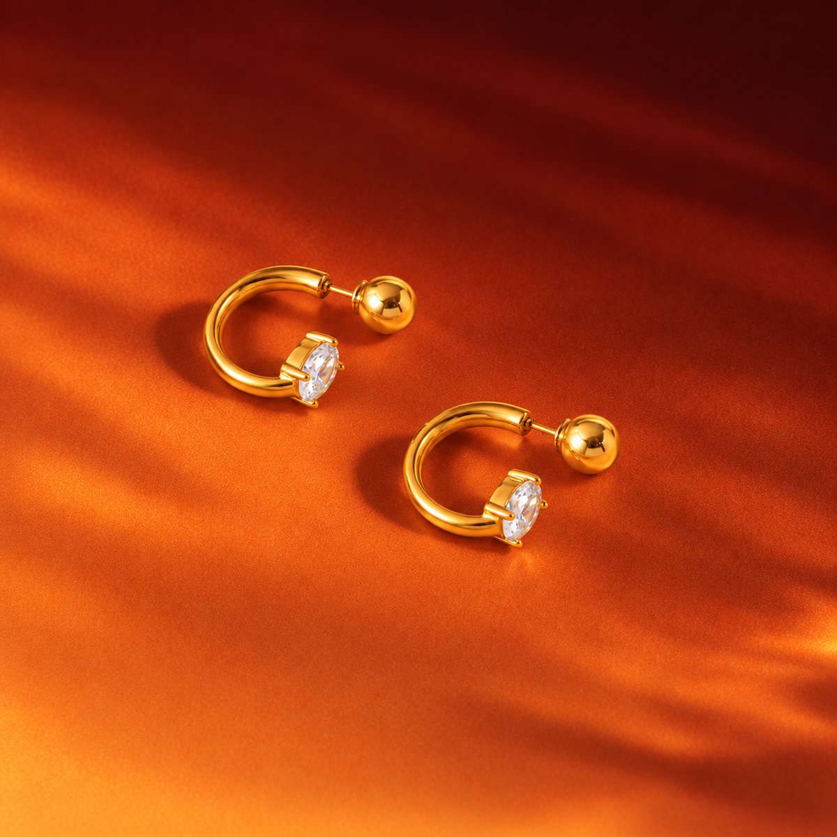18kt gold plated ball top oval zircon hoop earrings, salena