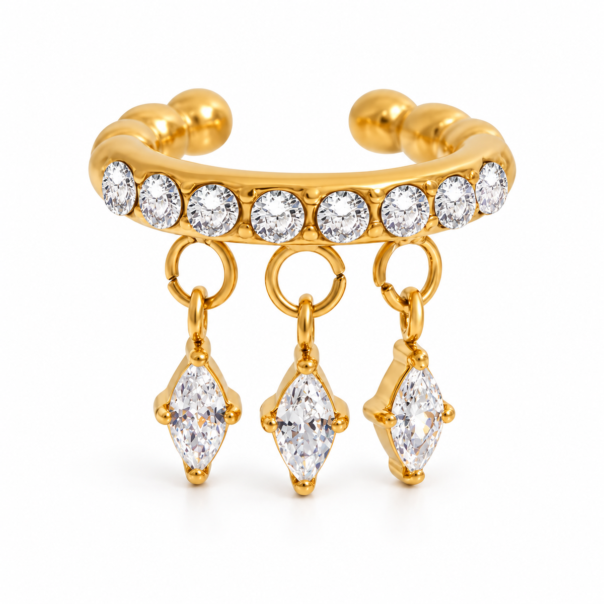 18kt gold plated triple marquise ear cuff, barbara (single side)