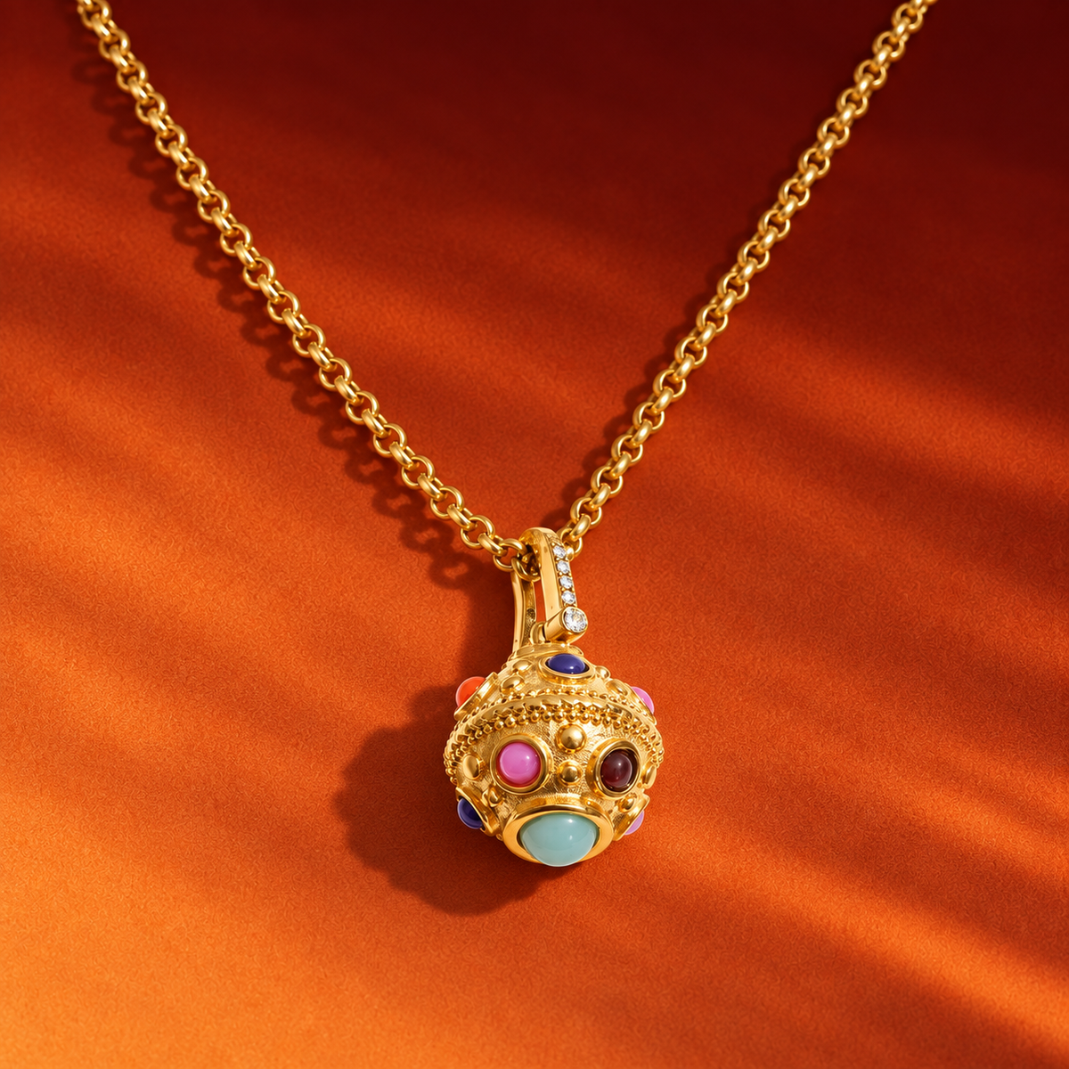 18kt gold plated embellished stone necklace, pavi
