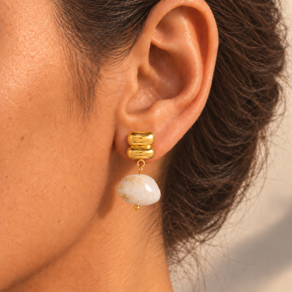 18kt gold plated baroque stone drop earrings, oyster