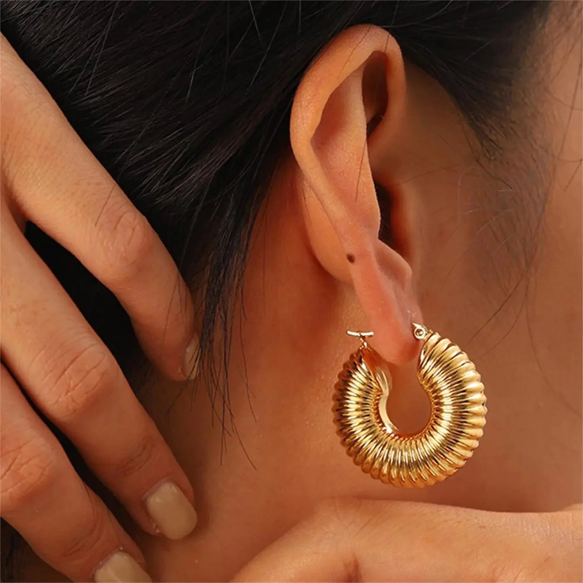 18kt gold plated chunky croissant hoop earrings, gigi inaya accessories