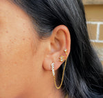 Load image into Gallery viewer, 18kt Gold Plated Demi Fine Multiple White Zircon Piercing Chain Earrings, Lyra (Single side)